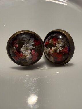 Handmade Floral Resin Stud Earrings in Red and White